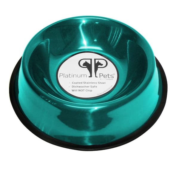 Platinum Pets 3 Cup Stainless Steel Non-Embossed Non-Tip Bowl in Teal