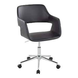 Margarite Faux Leather Adjustable Height Task Chair in Black Faux Leather and Chrome Metal with 5-Star Caster Base