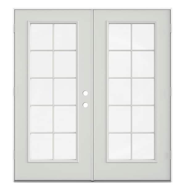 JELD-WEN 60 in. x 80 in. Right-Hand/Outswing Low-E 10 Lite Primed Fiberglass Double Prehung Patio Door
