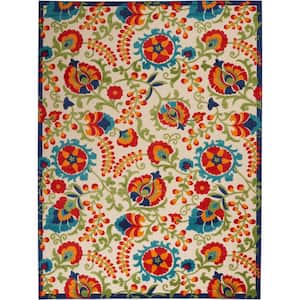 Aloha Multicolor 7 ft. x 10 ft. Floral Modern Indoor/Outdoor Patio Area Rug