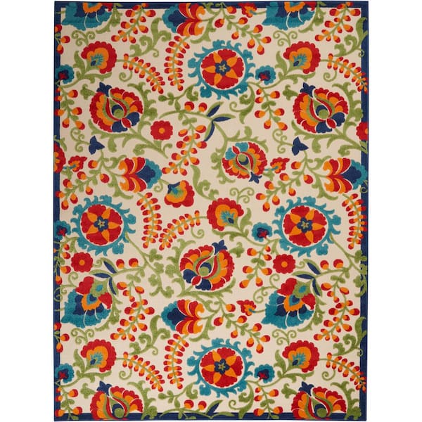 Nourison Aloha Multicolor 7 ft. x 10 ft. Floral Modern Indoor/Outdoor Patio Area Rug