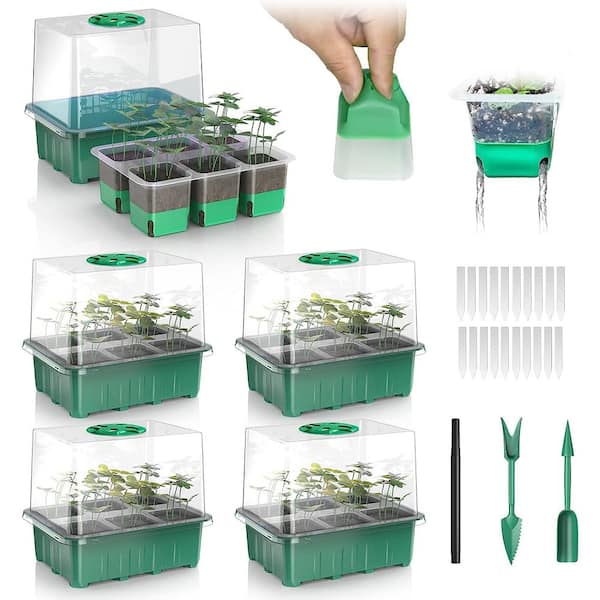 Seed Starter Tray Kit with Grow Light, 12 Flexible Pop-Out Cells Silicone  Bo