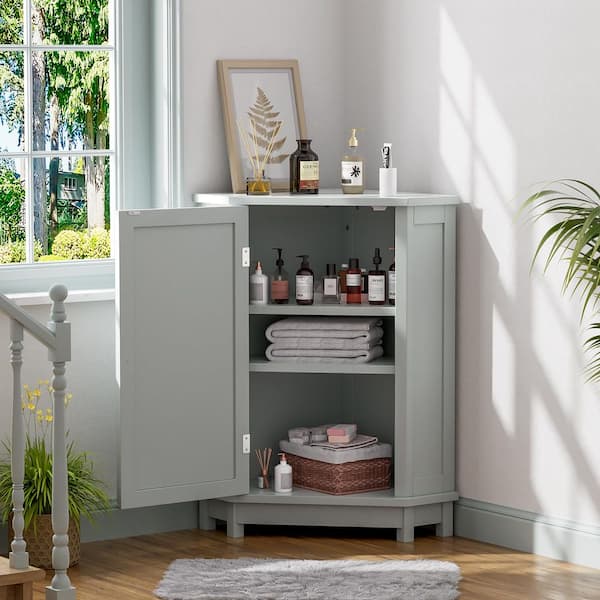 Gray 31.4 in. H Triangle Corner Storage Cabinet with Adjustable Shelves