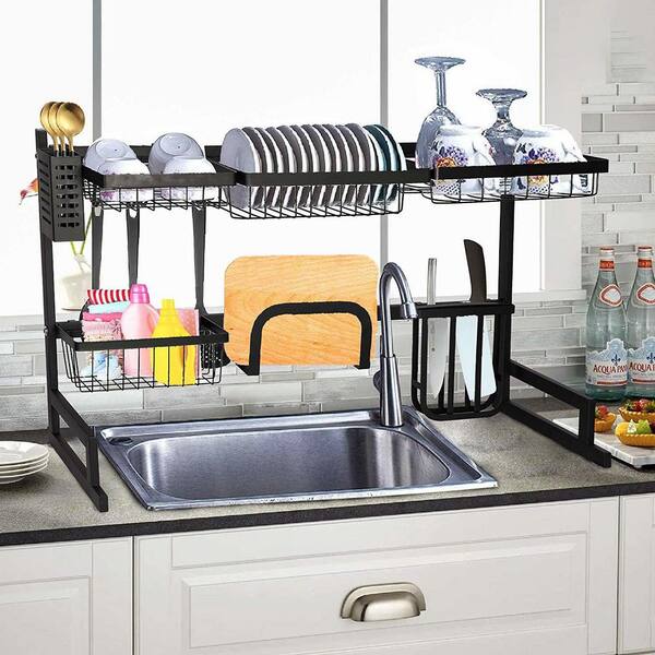 37.4 Stainless Steel Dish Drying Rack Over Kitchen Sink, Dishes and  Utensils Draining Shelf, Kitchen Storage Countertop Organizer, Utensils  Holder
