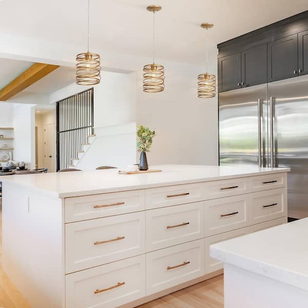 Modern 11 in. 1-Light Gold Pendant Island Ceiling Light with Linear Cylinder Shade for Dining Room and Kitchen Island