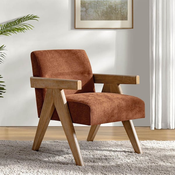 Odemaris Rust Polyester Arm Chair with Curved Wood Arms
