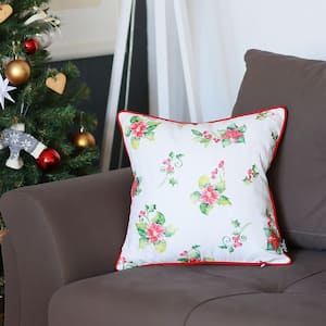 Christmas Themed Decorative Single Throw Pillow 18 in. x 18 in. White and Red Square for Couch, Bedding