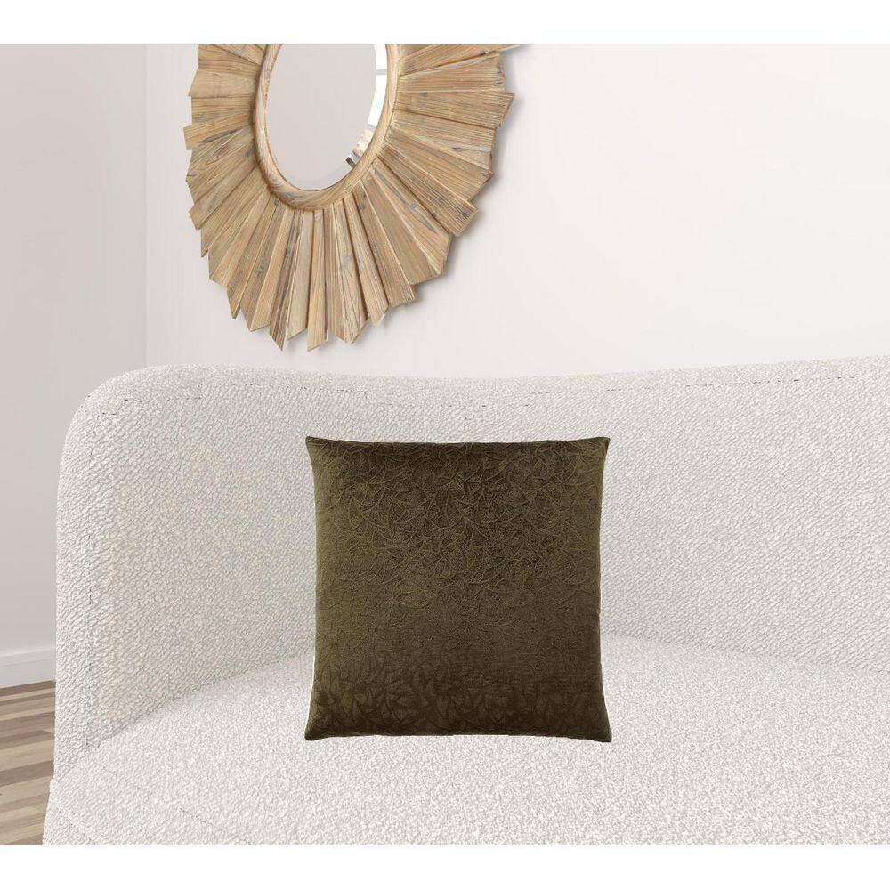 Olive Green Velvet Floral Pattern Square Throw Pillow Set of 2
