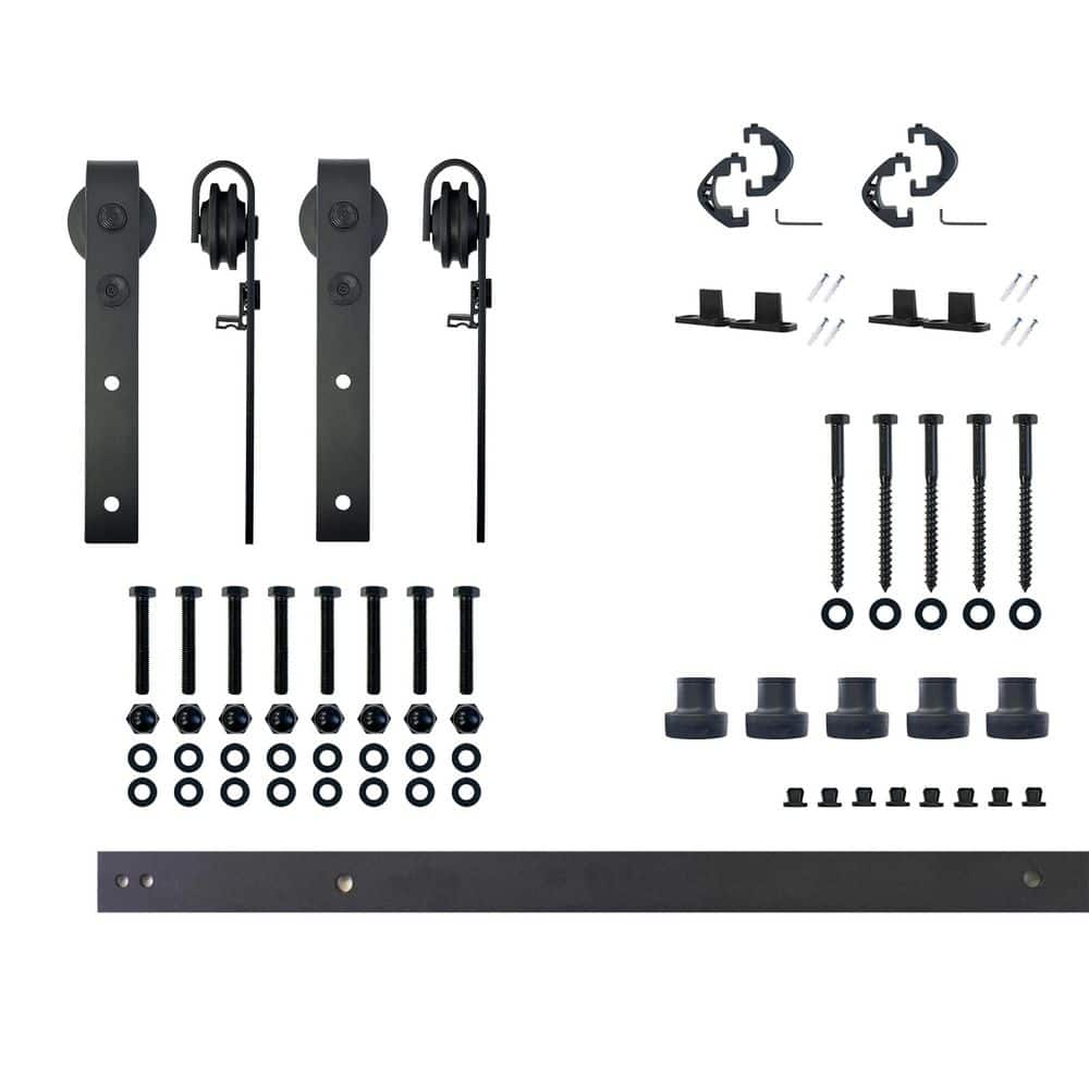 7 ft./84 in. Black Rustic Non-Bypass Sliding Barn Door Track and Hardware Kit for Double Doors price history on PriceWatchPro