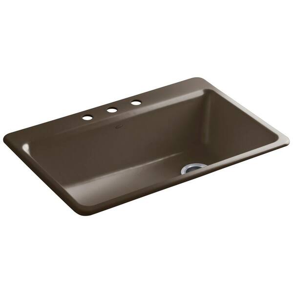 KOHLER Riverby Drop-In Cast Iron 33 in. 3-Hole Single Bowl Kitchen Sink Kit with Accessories in Suede