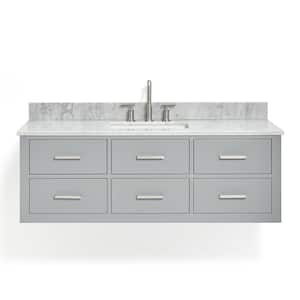 Hutton 55 in. W x 22 in. D x 18.85 in. H Bath Vanity in Grey with Carrara White Marble Top