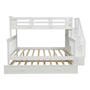Stairway White Twin-Over-Full Bunk Bed with Twin size Trundle, Storage and Guard Rail for Bedroom, Dorm, for Adults