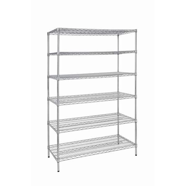 Steel Wire Shelving Unit In Chrome, 6 Shelf Commercial Steel Wire Shelving Rack W Casters
