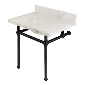 Templeton Marble White Console Sink Basin and Leg Combo in Matte Black