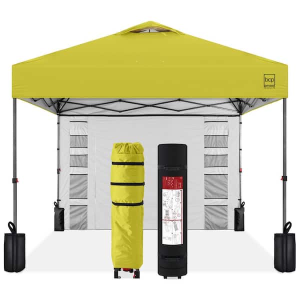 10 ft. x 10 ft. Yellow Easy Setup Pop Up Canopy Portable Tent with 1-Button Push, Side Wall, Case