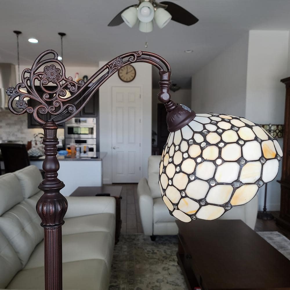 Bronze Arc Adjustable 62" Stained Glass Floor Lamp