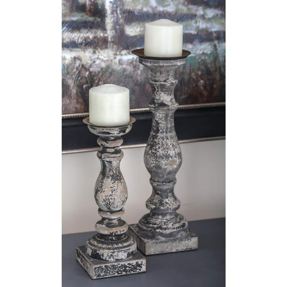 Elegant Rustic Brown Wooden Candlestick Trio, 15" Height