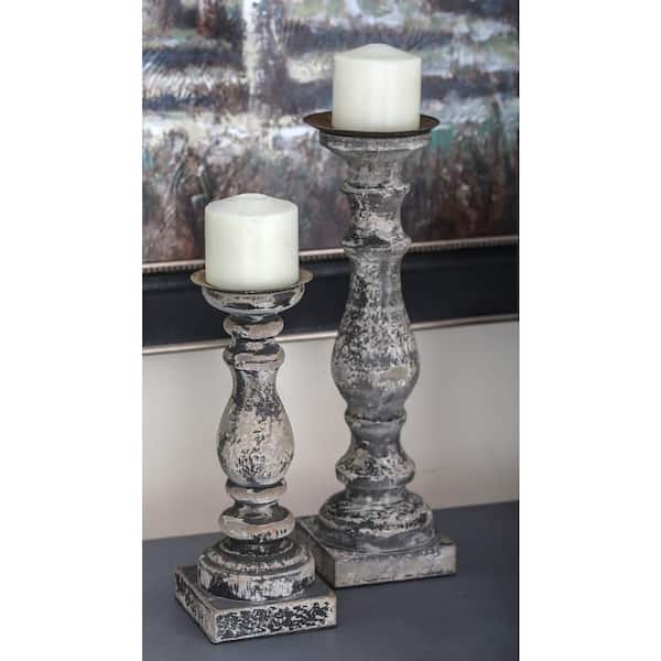 Litton Lane Brown Wood Candle Holder (Set of 3)
