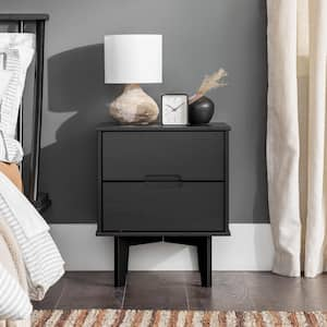 2-Drawer Black Solid Wood Mid-Century Modern Cutout Nightstand (24 in. H x 20 in. W x 16 in. D)