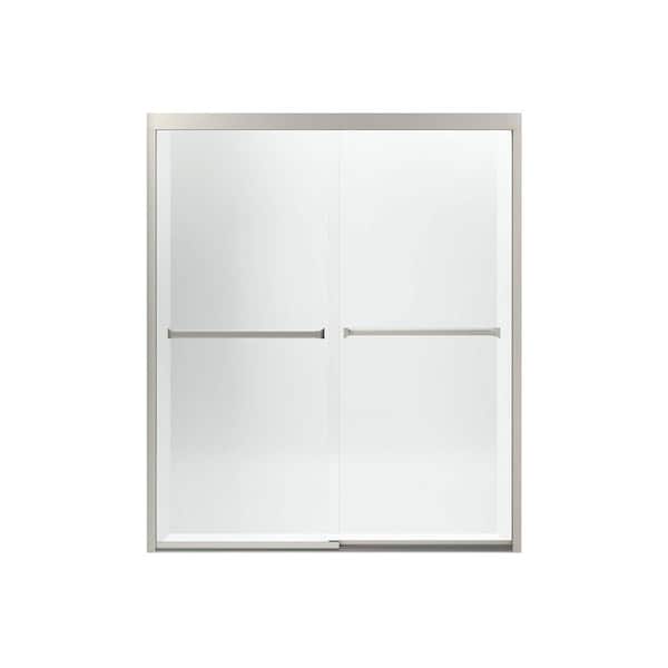 Meritor 59.375 in. W x 70 in in. H Semi Frameless Sliding Shower Door in Brushed Nickel with Clear Glass