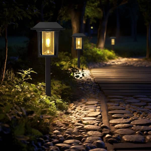 Monteaux Lighting Black Integrated LED Outdoor Solar Pathway Light with Clear Seeded Glass