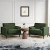 Uixe Mid-Century Modern Green Corduroy Fabric Upholstery Arm Chair with Wood Legs (Set of 2) SF0005-GN-2