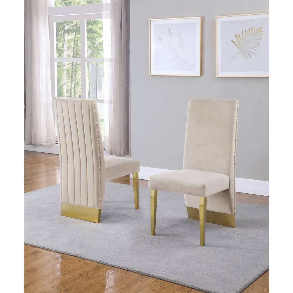 Silver Stainless Steel 9 Piece Dining Set with Marble Table and Cream Velvet Chairs