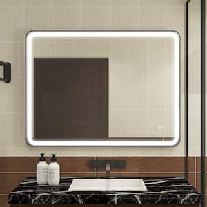 BONIE 48 in. W x 36 in. H Large Rectangular Framed Anti-Fog LED Wall Bathroom Vanity Mirror in Matte Black