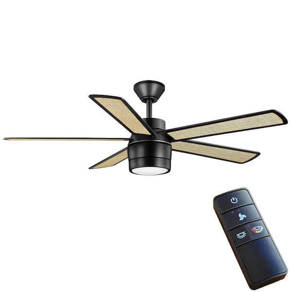 52in Stainless Steel 5 Blades Ceiling Fan Lamp w/ Three-Color Change LED Remote 
