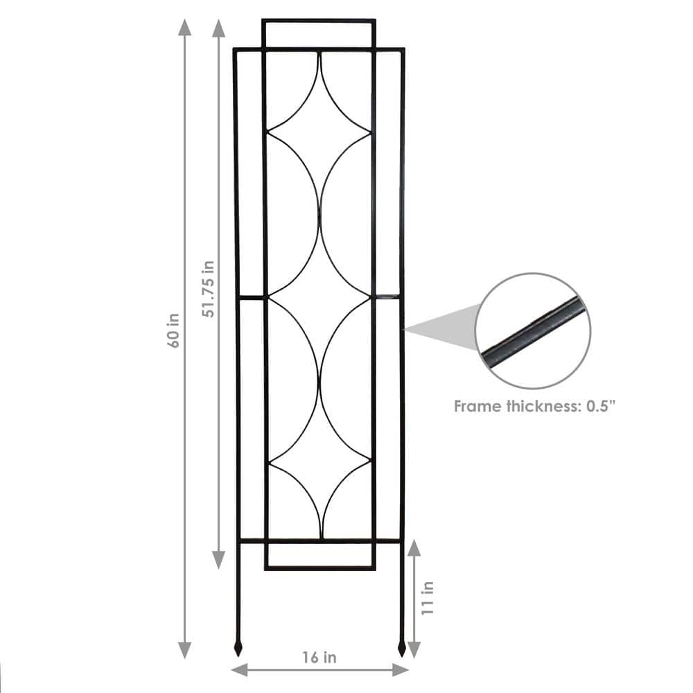 60" Black Steel Diamond Design Garden Trellis Set