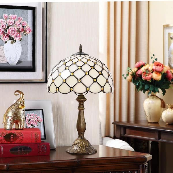 Latepis Decorative 18.1 in. Multi-Colored Tiffany-Style Table Lamp Bronze Finish Glass Bedside Lamp