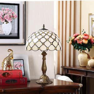 Decorative 18.1 in. Multi-Colored Tiffany-Style Table Lamp Bronze Finish Glass Bedside Lamp