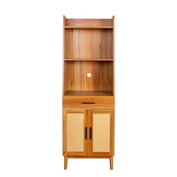 Unbranded Oak Wood Pantry Organizer Kitchen Cabinet with Drawer Walnut Finish Open Storage Shelves