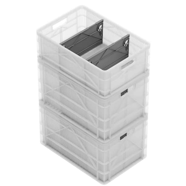 Crate Basic Pack 2 Full-Size and 1 Half-Size Heavy Duty Stackable Storage Bins with Dividers Clear