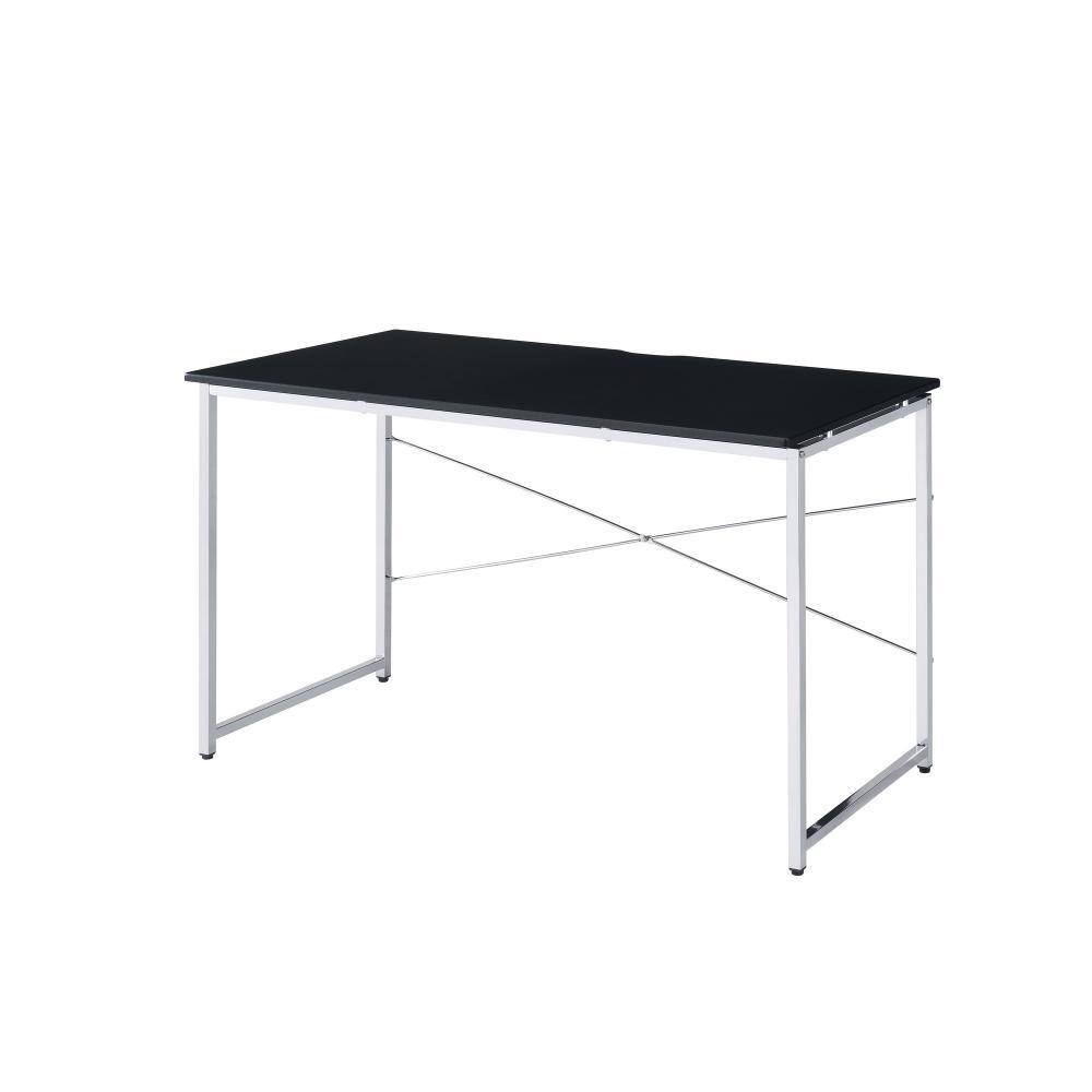 47 in. Rectangular White and Black Wood Top 0-Drawer Writing Desk with X Shaped Crossbar Support
