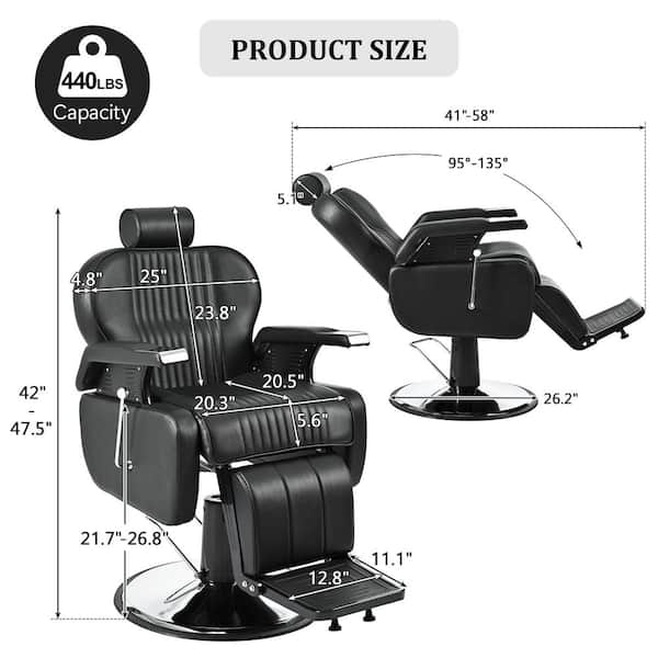 CSC DECOR INC PU Leather 360° Swivel Recline Barber Chair in Black
