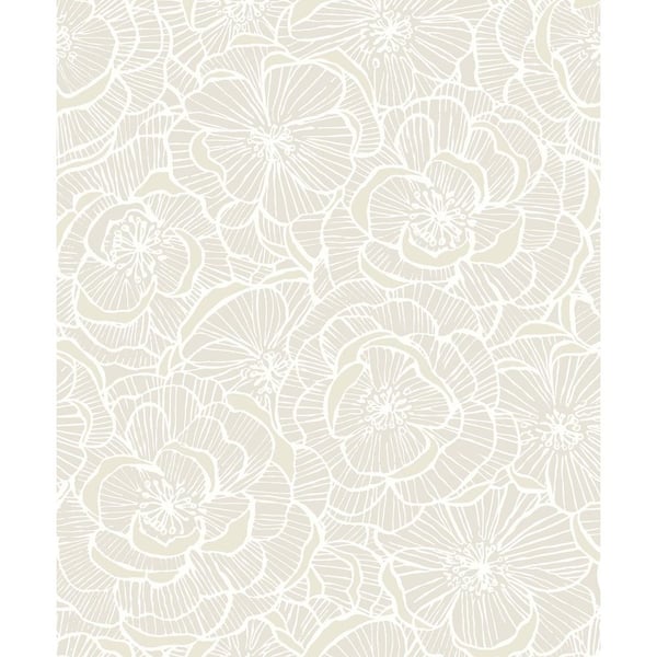 31.35 sq. ft. Metallic Pearl Camellia Floral Vinyl Peel and Stick Wallpaper Roll