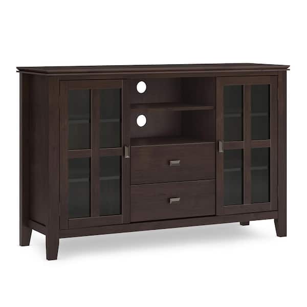 Simpli Home Artisan Dark Chestnut Brown Tall TV Media Stand For TVs up to 60 in.