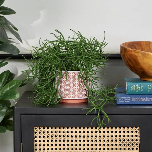 10 in. H Cascading Artificial Plant with Geometric Terracotta Pot