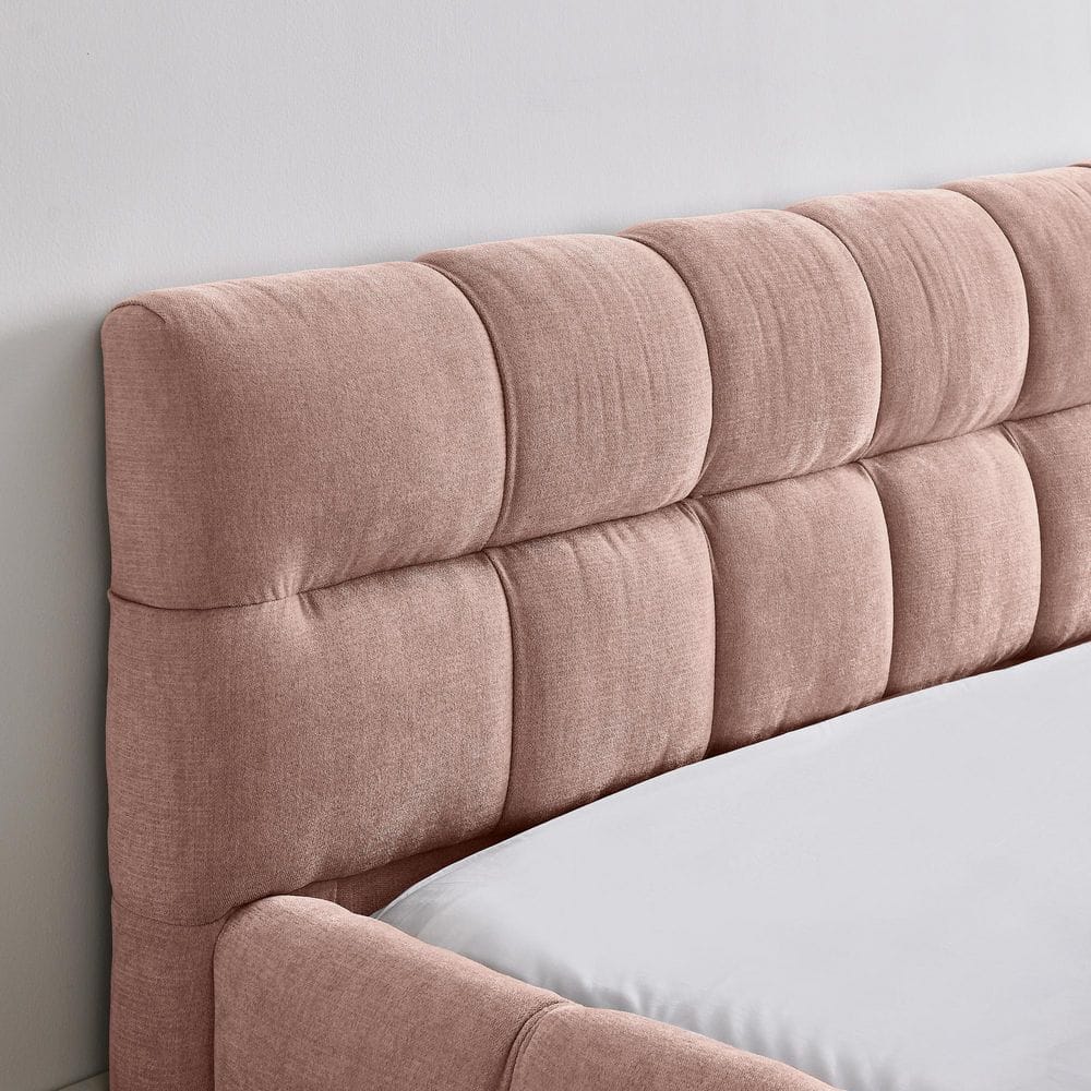 Elfin Beige Wood Frame Queen Size Platform Bed with Chenille Upholstered Headboard - thumbnail 5