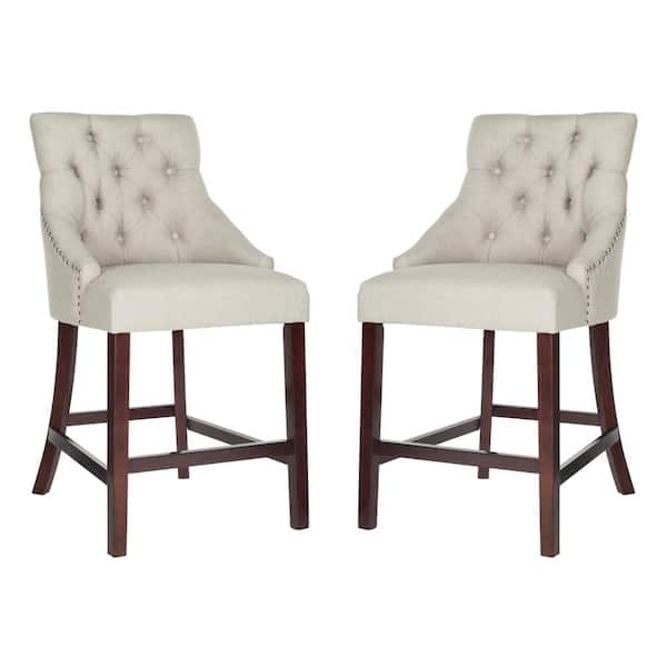 SAFAVIEH Eleni 26 in. Light Gray Wood Counter Stool (Set of 2)