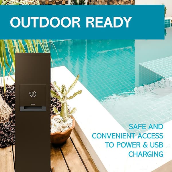 Wiremold Outdoor Weatherproof Charging Station 2-Gang, 1 GFCI Outlet and 1 4-Port USB Outlet, Bronze
