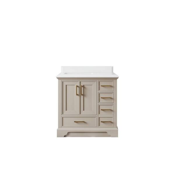 Willow Collections Charlotte 36 in. Left Offset Sink Freestanding Fine Grain Bath Vanity with White Qt. Top Unassembled