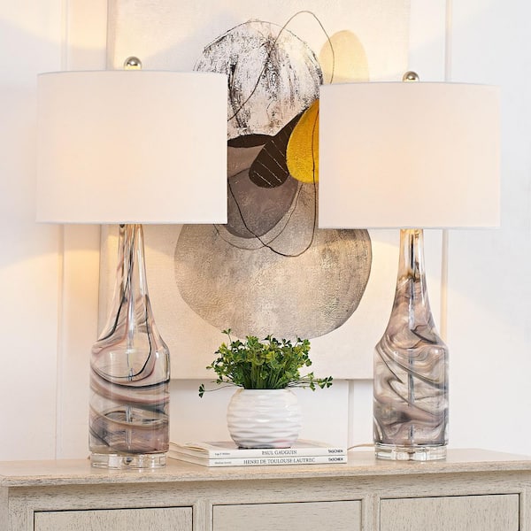 Denver 28.5 in. Gray Modern Dimmable Glass Bedroom Living Room Bedside Desk Nightstand Table Lamps (Set of 2)