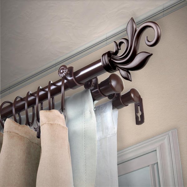EMOH 13/16" Dia Adjustable 28" to 48" Triple Curtain Rod in Cocoa with Andrea Finials
