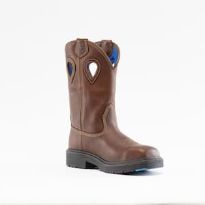 Men's Blue Heeler Square Toe Wellington 10 inch Work Boots - Steel Toe - Oak Size 7(M)