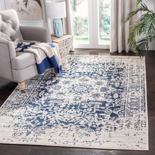 Madison Cream/Navy 4 ft. x 4 ft. Square Geometric Area Rug
