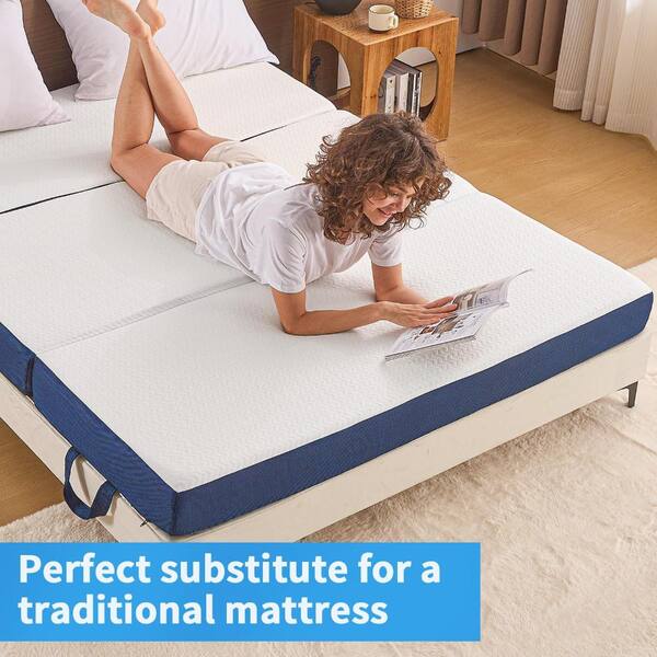 Angel Sar 52 in. x 73 in. x 6 in. Blue Folding Mattress Full Size