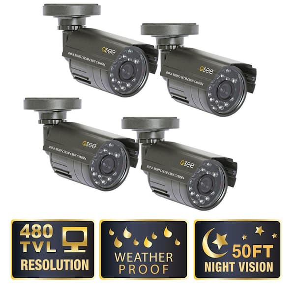 Q-SEE Lite Series Indoor/Outdoor 480TVL Bullet Security Camera with 50 ft. Night Vision (4-Pack)