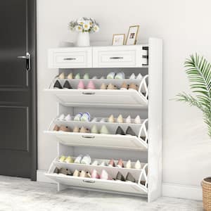 31.5 in. W x 47 in. H 24-Pair White Wood Foldable Shoe Storage Cabinet with 3-Doors 2-Drawers Shoe Rack Organizer